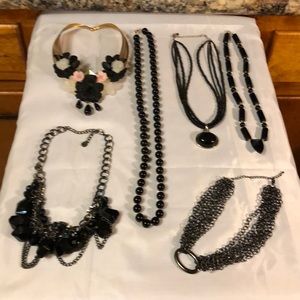 6 black tone necklace lot